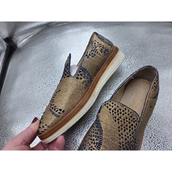 FREE PEOPLE Snake Eyes Loafers Gold & Blue Size 7 Woven Textile Shoes Euro 37 - Picture 5 of 10